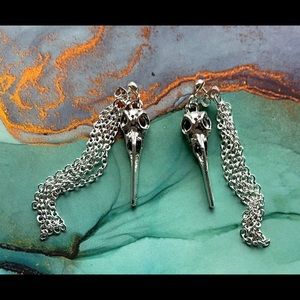 Raven Skull Earrings,  Celtic Crow Dangle Tassels Earrings. Gothic Tassels